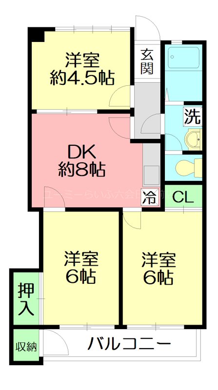 六会駅前高層住宅 109号室 間取り