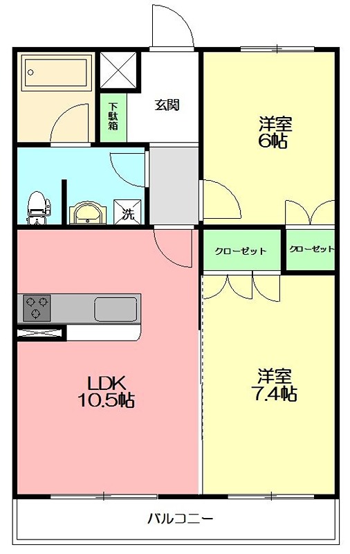 ヨコハマベルフラッツＮＯＲＴＨ＆ＳＯＵＴＨ 201号室 間取り