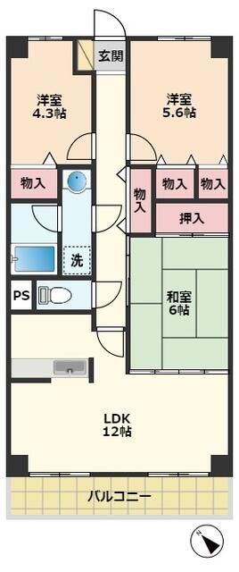 ロイヤルコート寒川 305号室 間取り