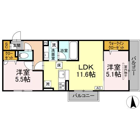 上飯田SS計画　A棟 102号室 間取り