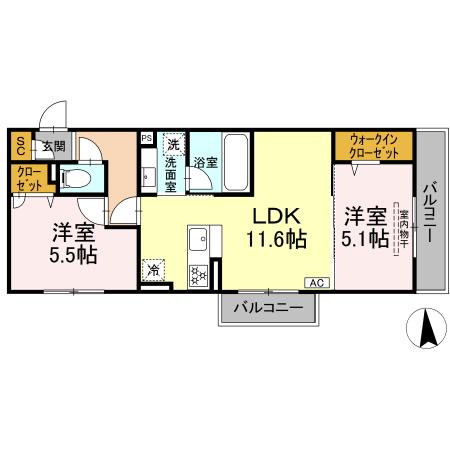 上飯田SS計画　A棟 202号室 間取り