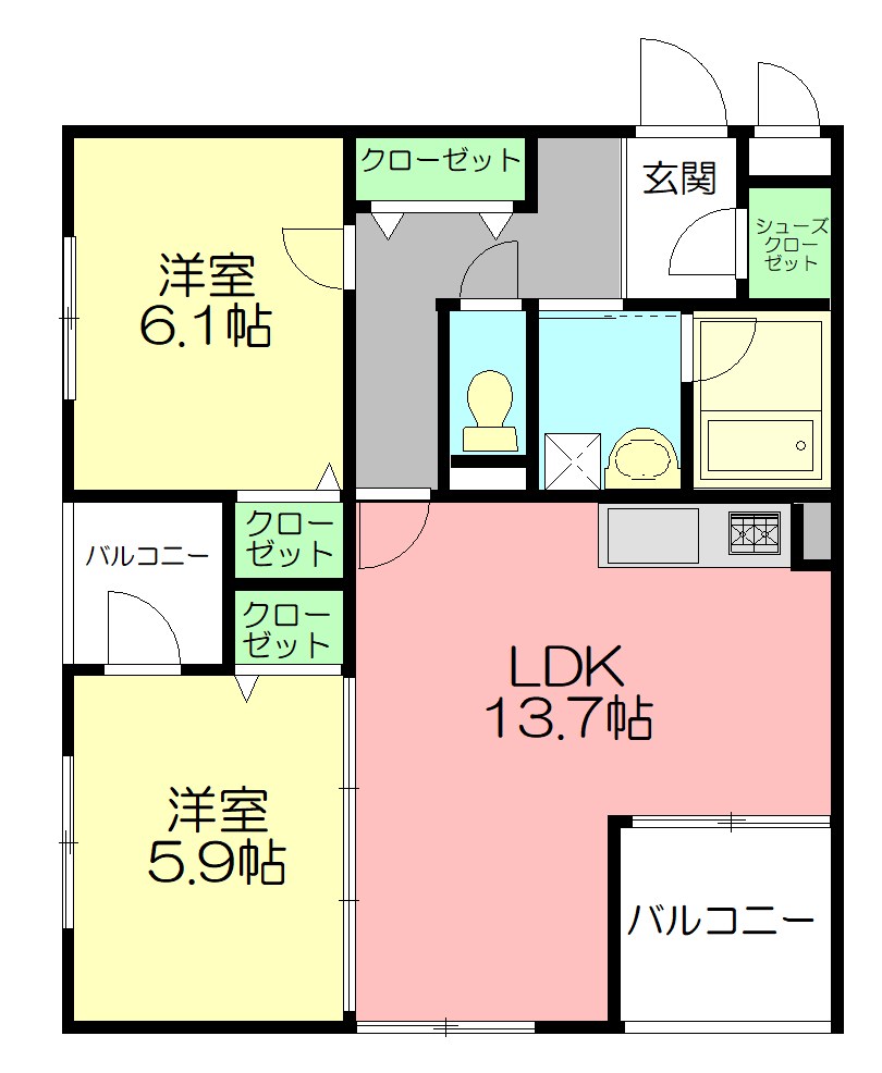 クレール東海岸 202号室 間取り