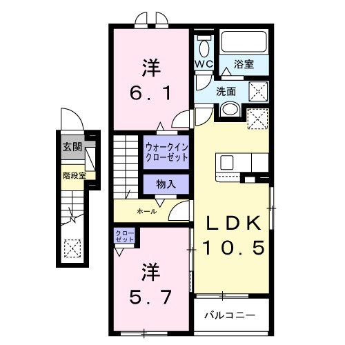 プラシード 201号室 間取り