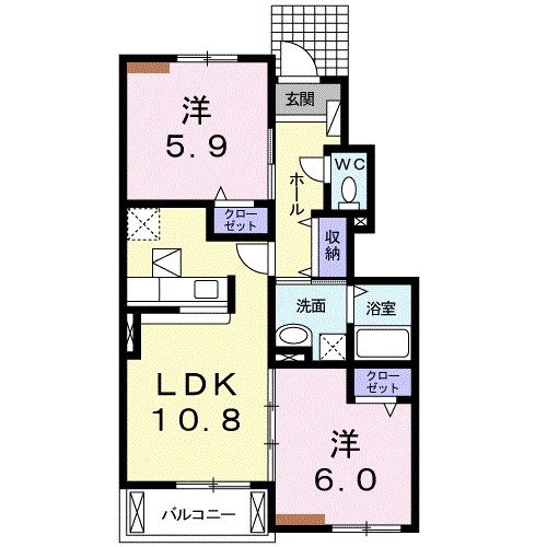 プリーマ開成 102号室 間取り