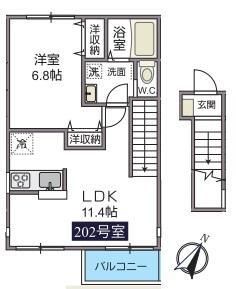UNA BELLA ZONA D 202号室 間取り