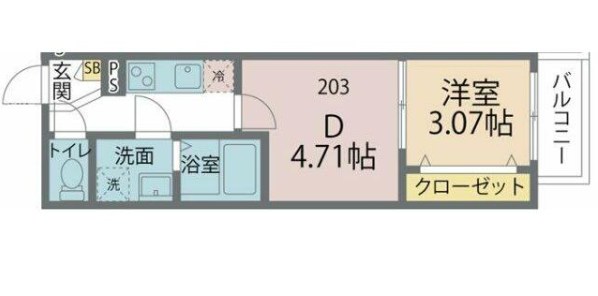 カインドネス本厚木Ｓｏｕｔｈ 203号室 間取り