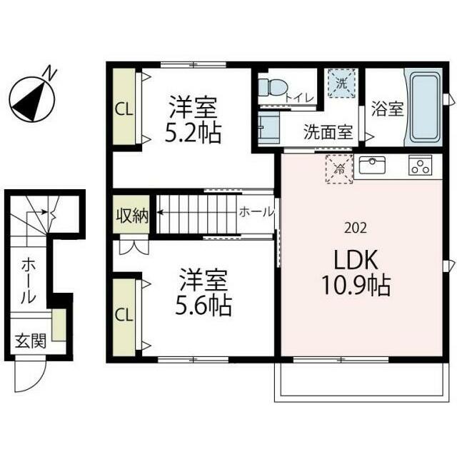 シー ウィンド 鵠沼 202号室 間取り