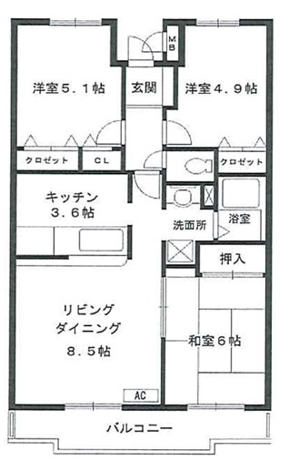 リバティーベル 303号室 間取り