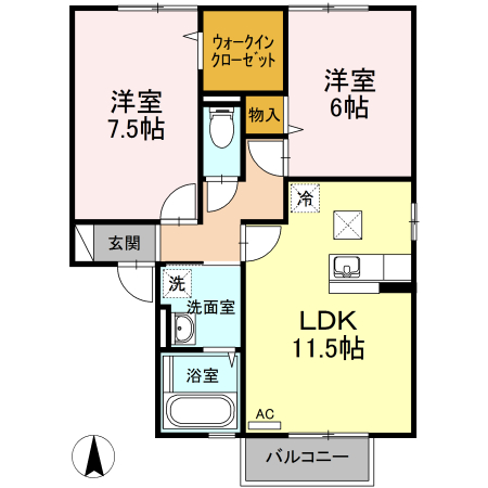 ルピナ大北 ABCDEF D102号室 間取り