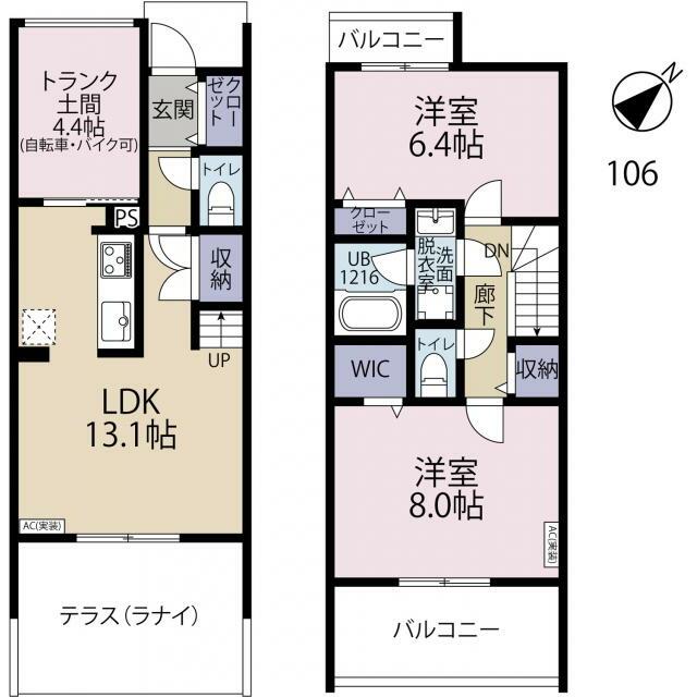 Parkside Lanai 106号室 間取り
