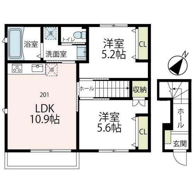 シー ウィンド 鵠沼 201号室 間取り