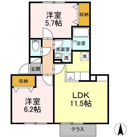 フレアウエスト 102号室 間取り