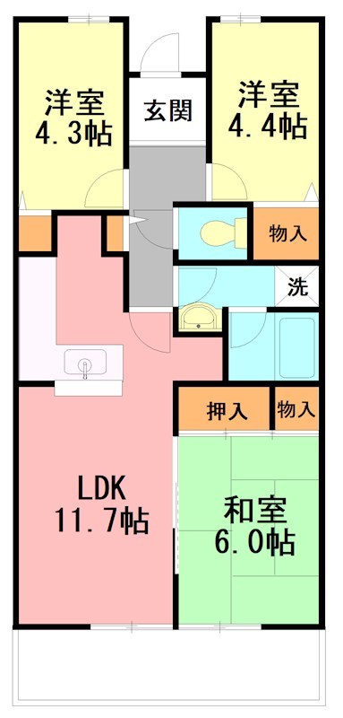 ヒルズ南戸塚３号棟 3-306号室 間取り