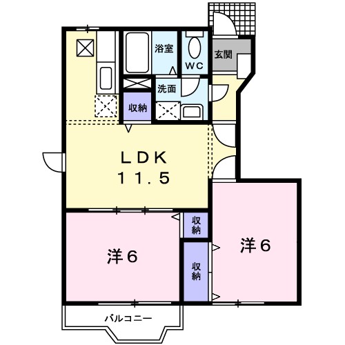 マロンスクウェアB 104号室 間取り