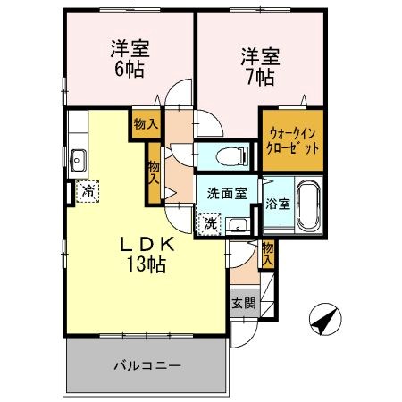 グレーヌ Ⅰ番館 201号室 間取り
