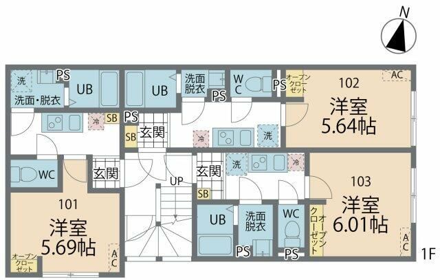 カインドネス本厚木East 103号室 間取り