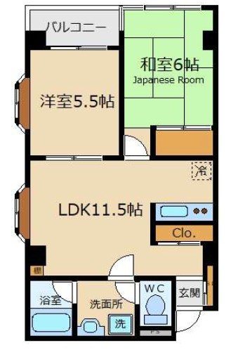 【ハイム山広　A棟（定借再契約型）】 202号室 間取り