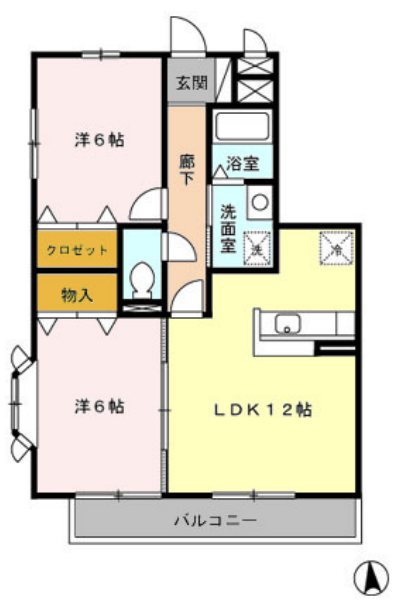 サザンクロス 207号室 間取り