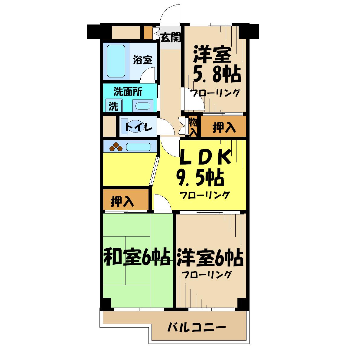 むつみ・エンゼルハイムつつじヶ丘 505号室 間取り