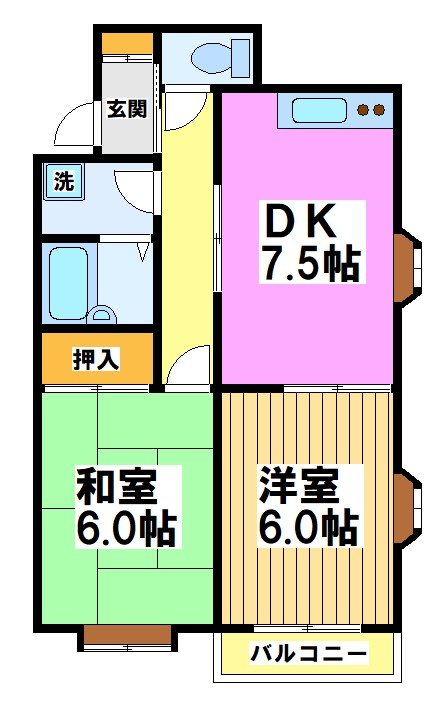 サンハウス 102号室 間取り