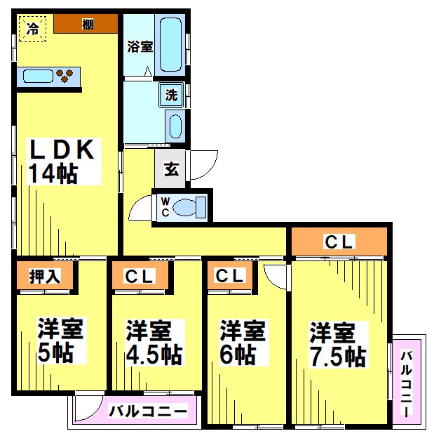 コアパレス常葉10 401号室 間取り