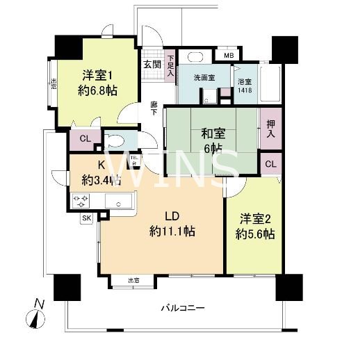 福岡県福岡市中央区港３丁目 間取り