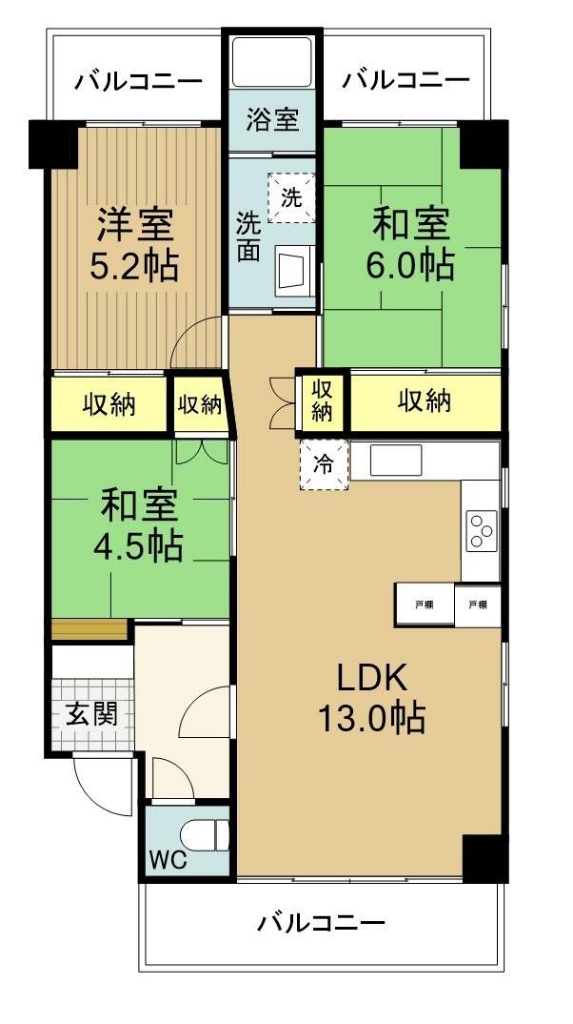 コスモライフ六名 402号室 間取り