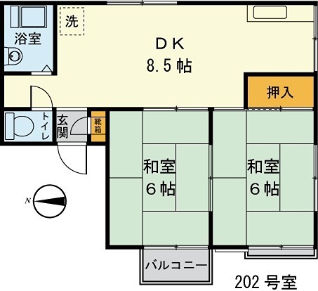 コスモハイツユギ 202号室 間取り