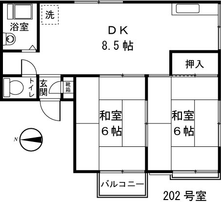 コスモハイツユギ 202号室 間取り
