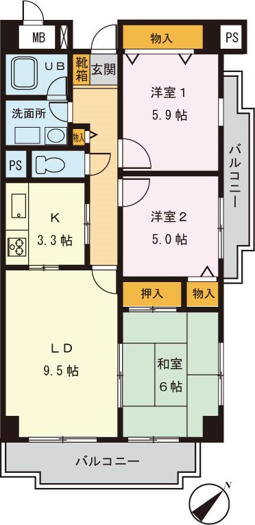 マンション篠崎 601号室 間取り