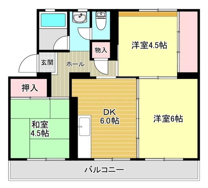 上尾根貝戸団地　9号棟 401号室 間取り