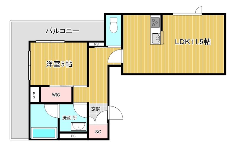 アミリー新都心 201号室 間取り