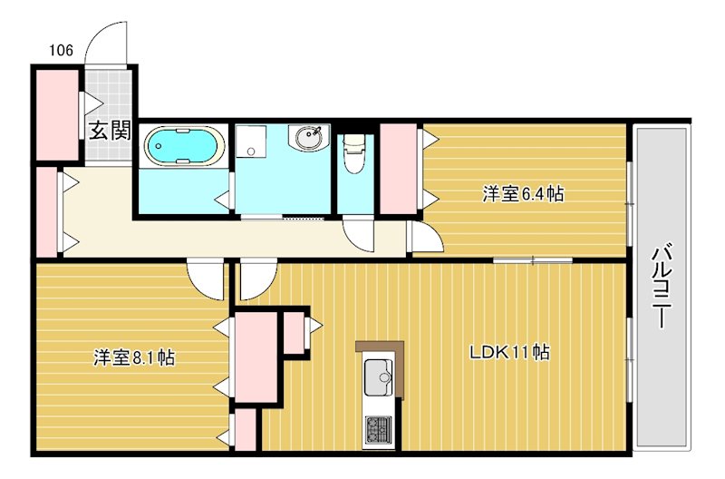 Glycine（グリシーヌ） 106号室 間取り