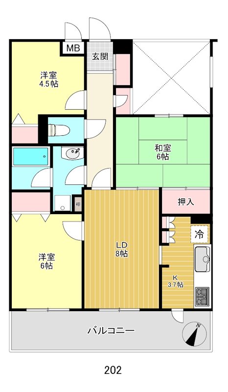 コスモ与野チェロード 202号室 間取り