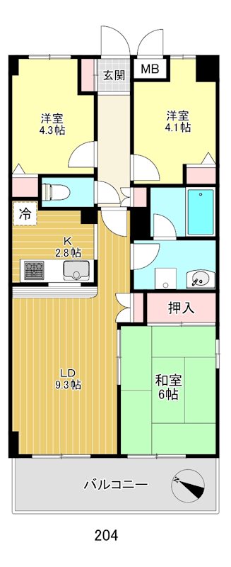 コスモ与野チェロード 204号室 間取り