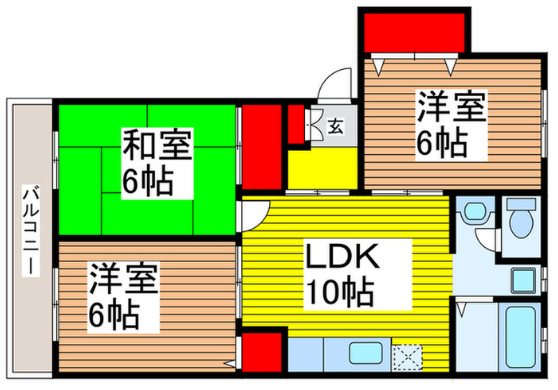 パインハイツ ２F号室 間取り