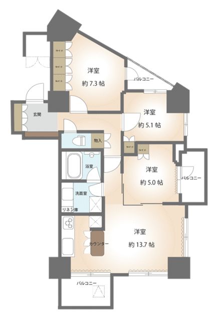 ＴＨＥ　ＯＭＩＹＡ　ＴＯＷＥＲＳ 1907号室 間取り