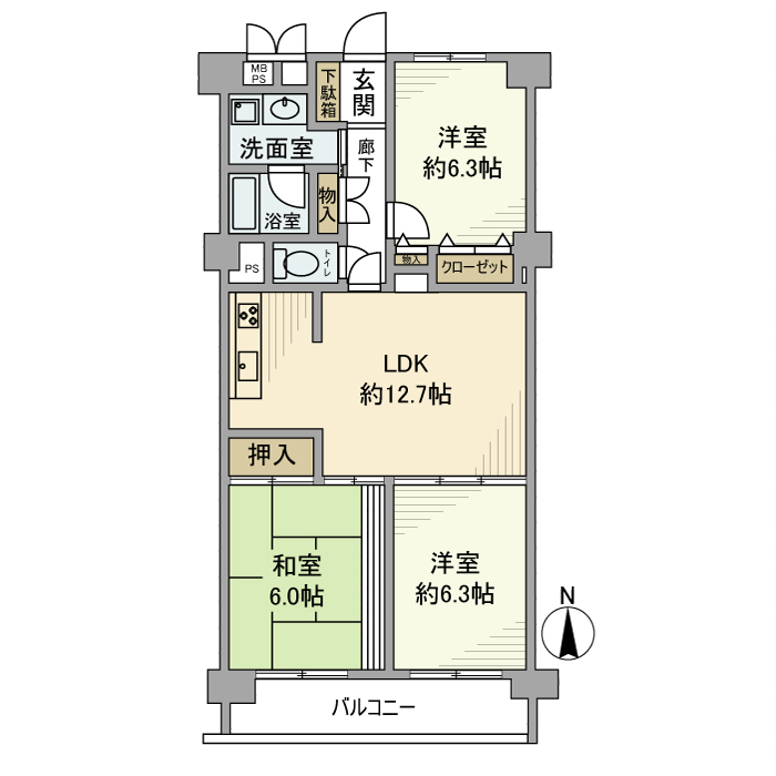 コープ野村浦和２号棟 702号室 間取り