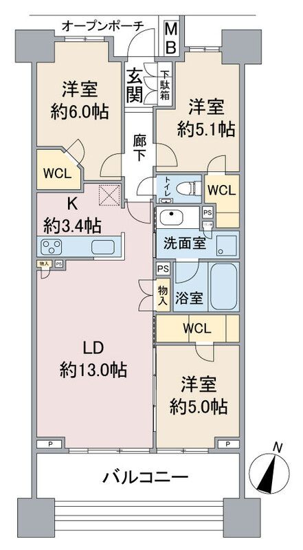 プラウド大宮 2103号室 間取り