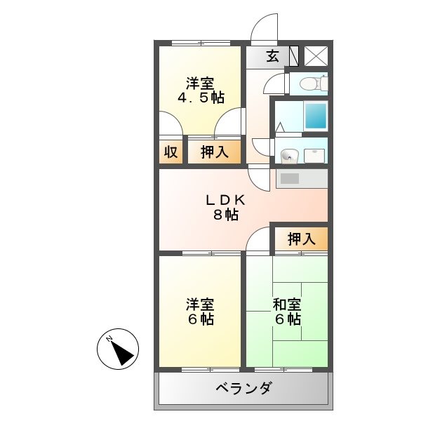 アルトラマンション茄子川　Ｂ棟 間取り