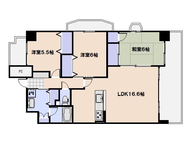 イワーサ楽々園 801号室 間取り