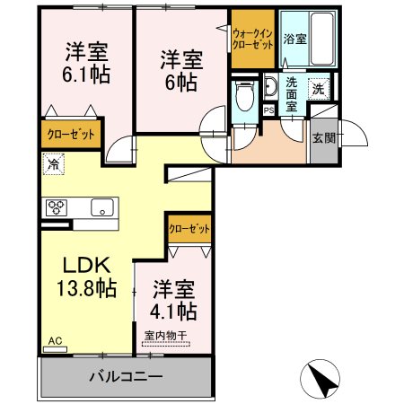メゾンドール東谷山　A棟 間取り