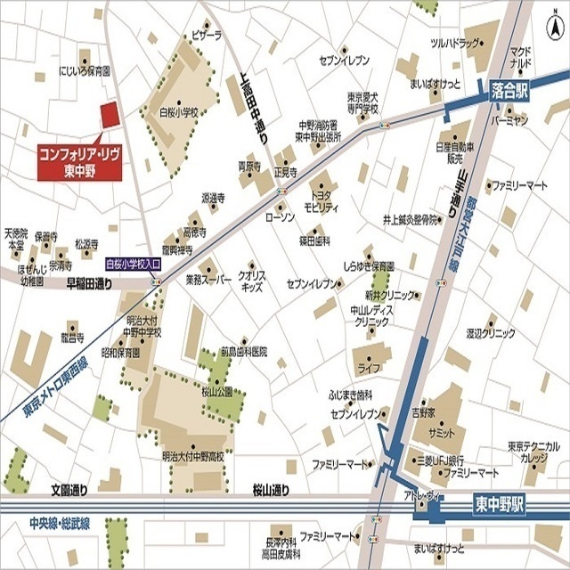 コンフォリア・リヴ東中野 地図（共通）