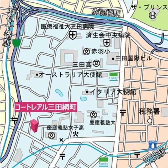 コートレアル三田綱町 地図（共通）
