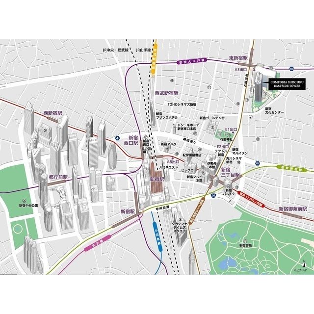 コンフォリア新宿イーストサイドタワー 地図（共通）