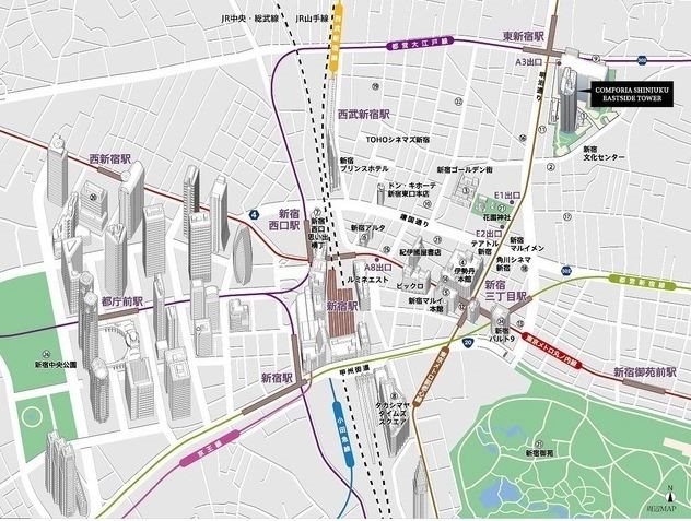 コンフォリア新宿イーストサイドタワー 地図（共通）
