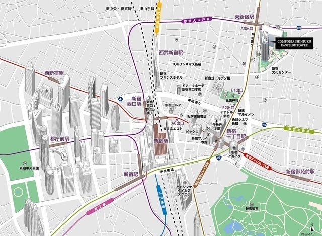 コンフォリア新宿イーストサイドタワー 地図（共通）