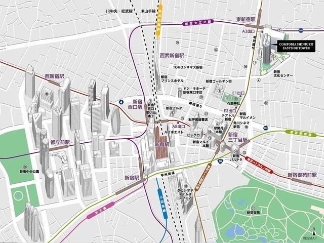 コンフォリア新宿イーストサイドタワー 地図（共通）