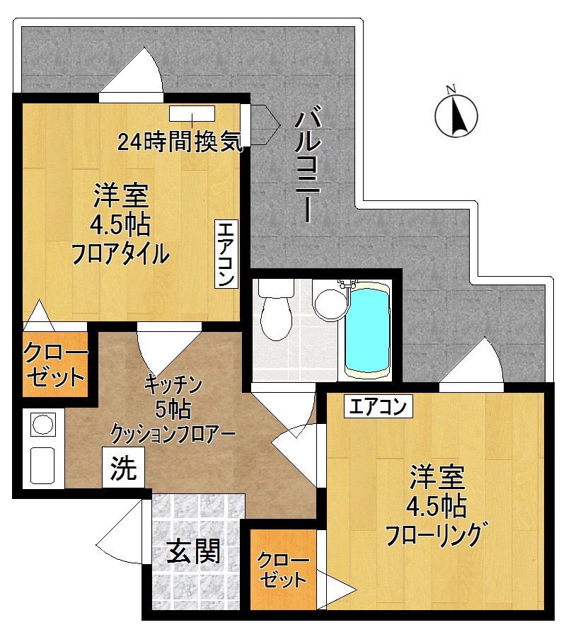 栗谷二番館 1D号室 間取り