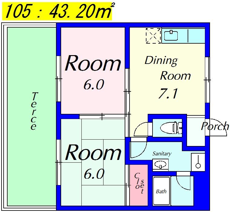 上阿達谷口マンション 105号室 間取り
